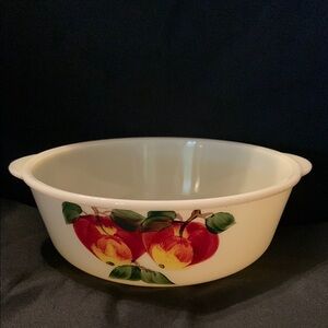 Vintage Fire King Gad Fad Hand Painted Apple Design Casserole Baking Dish Rare